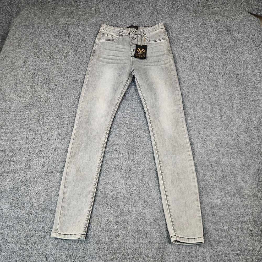 $179 Valiant Paris Light Grey Skinny Jeans High Waisted Button Fly Denim M